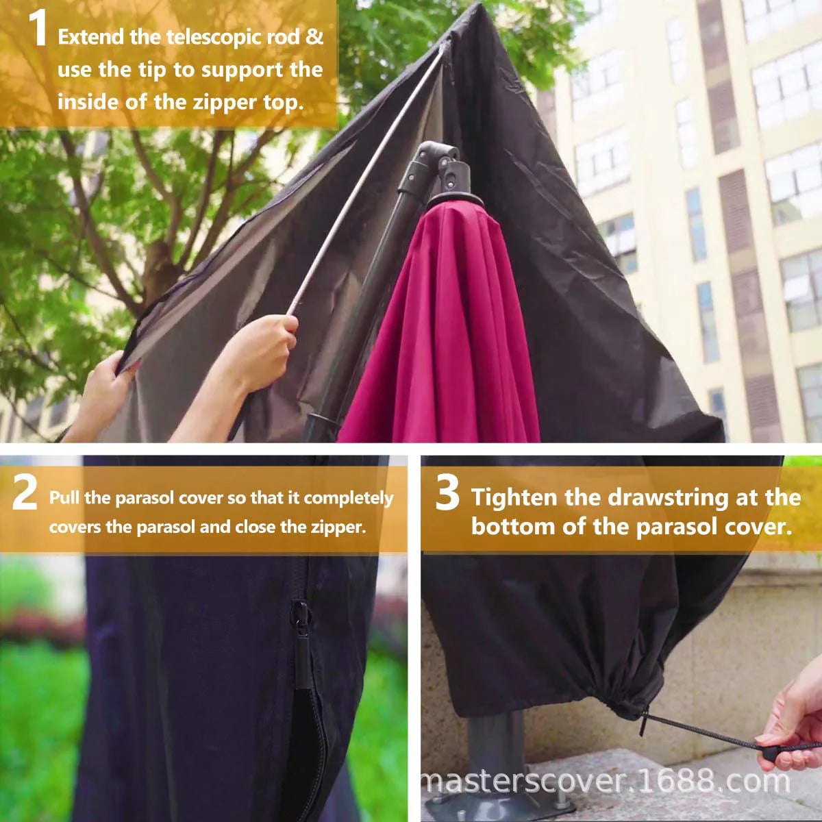 Straight Waterproof Parasol Protective Cover Zip Weatherproof