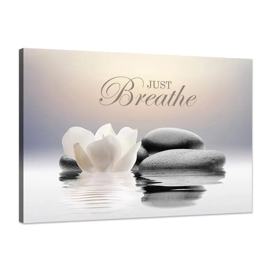 Stone | White Lotus Flower Canvas Wall Art "Just Breathe"